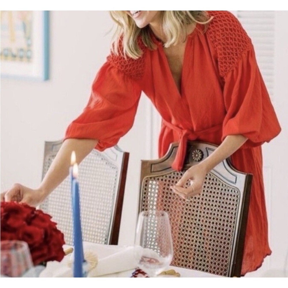 Tuckernuck Pomander Place Parker Mini Dress Small Puff Sleeve Smocked Flowy Red